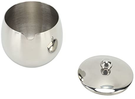 Zuckerdose aus Edelstahl, Spülmaschinenfest, Stabile Gewürzdose, Rostfrei, Säurefest, Trommelform mit Deckel für die Küche (Silber)
