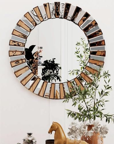 Artloge Wandspiegel Gold Rundspiegel Dekorative Ø 60cm, Dekospiegel Runder Wohnzimmerspiegel Flurspiegel Sonnen Spiegel Modern Wanddeko Aesthetic Goldspiegel 60×60cm