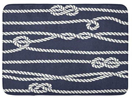 40x60cm Doormats Bath Rugs Outdoor/Indoor Door Mat Pattern Marine Rope Knot Endless Navy White and Nautical on Dark Figure 8 Overhand Half Sea Bathroom Decor Rug Bath Mat