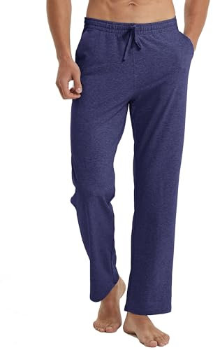 Willit Pantaloni della tuta da uomo in cotone per yoga, esercizi, fondo aperto, pantaloni sportivi da uomo con tasche, Viola bluastro., L