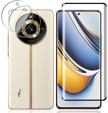 Jewloofa Protector de Pantalla Compatible con Realme 11 Pro/11 Pro+ Cristal Templado [1 Piezas] y Protector de Lente cámara [2 Piezas], 9H Dureza, Vidrio Templado para Realme 11 Pro/11 Pro+