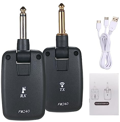 Btuty FW-24G Système sans fil d'émetteur et récepteur de micro de guitare rechargeable ISM 2,4 GHz Collecte de fréquence pour guitare électrique guitare acoustique basse