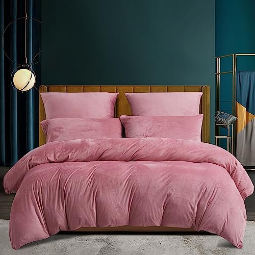 Winter Plüsch Kuschel Bettwäsche 135x200 4teilig Winter Rosa Altrosa Thermofleece Wende Thermo Fleece Nicky Warme Bettwäsche Set 135 x 200 cm Flausch Cashmere Touch Weich Kuschelig Teddy Plüsch 4 Tlg