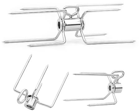 SANTOS Edelstahl Doppel-Fleischklammer & Fleischklammern Paket - für Drehspieße mit Ø8-10mm -1x Vierkant Doppel-Forken & 2x Fleischklammern für Drehspieß