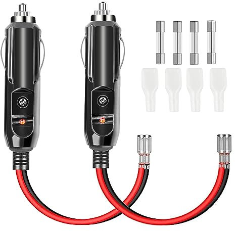 Conector Mechero Coche Enchufe 12v/24V 2Pcs Cable Conector Macho con 2 10A y 2 15A Fusibles Seguridad Para Mechero de Coche Encendedor de Cigarrillos Plug