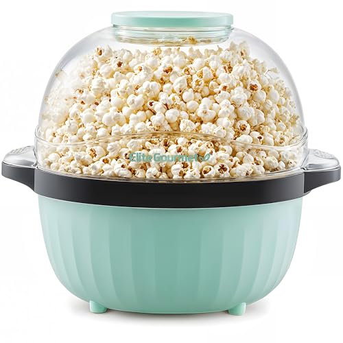 Elite Gourmet EPM145M - Palomitas de maíz con aceite caliente de 4.5 cuartos con tapa medidora y cuenco reversible para servir y bandeja de fusión de mantequilla, ideal para fiestas, noche de cine,