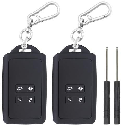 GROVL Silicone Key Card Case For Renault,2 Pcs 4 Button Car Key Cover Case Protection with Keychain KeyFob,Compatible with Renault Arkana Captur Trafic Clio Grand Scenic Kadjar Koleos Megane Zoe Dacia