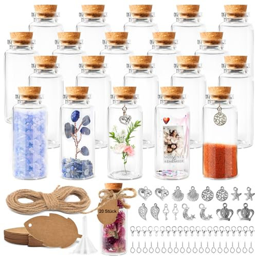 Samulee 20 Stück Glasflaschen mit Korken 40ml, Kleine Glasflaschen zum Befüllen, Glas mit Korkdeckel, Mini Deko Flaschen Glas für Gastgeschenke Hochzeit, Party, Küchengewürze