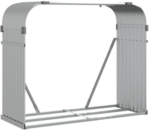 vidaXL Kaminholzunterstand, Kaminholzregal mit viel Stauraum, Feuerfest Brennholzregal mit Haken, Garten Holzlager Unterstand, Silbern 120x45x100cm Verzinkter Stahl