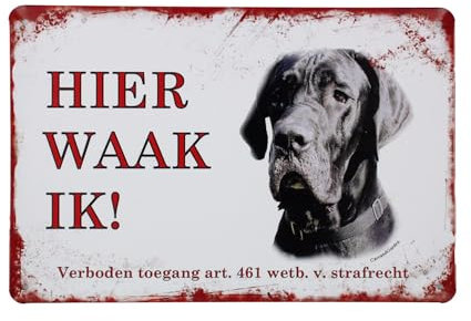 Hier wache ich Deutsche Dogge blechschild - metallschild - metall poster - retro schilder - blech - wanddekoration - vintage schild - metal sign - dekoschild - mancave - männerhöhle