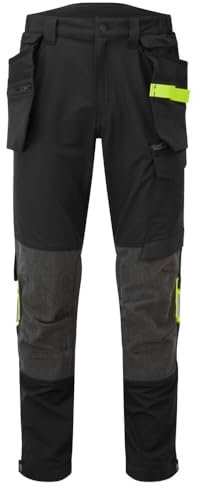 Portwest EV440 EV4 Stretch Work Trousers with Detachable Holster Pockets - Breathable Workwear, Black Tall, 34