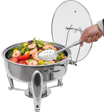 biniliubi Chafing Dish Professioneller Speisenwärmer, rund, Catering, Buffets, Besteck, professionell, Edelstahl, Buffet, Heizgerät, professionell, Chafing Dish, Verwendung transparenter Deckel (6 l)