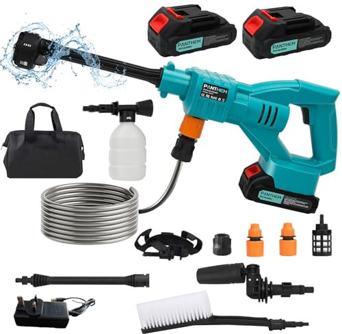 panthem Akku Hochdruckreiniger für Makita 18V, 40bar 6 in 1 Mobiler Hochdruckreiniger Pistole mit 2X Akku Ladegerät, Tragbarer Akku Druckreinigerpistole für Auto, Haus, Rasen, Garten, Zaun