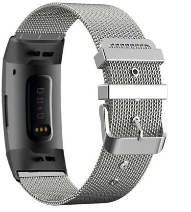 LXURY Metall Armbänder für Fitbit Charge 3/ Charge 4 Armband, Edelstahl Mesh mit Einstellbar Schnalle Ersatzarmband für Damen Herren Kompatibel mit Fitbit Charge 3/ Charge 4 Uhrenarmband (Silber)