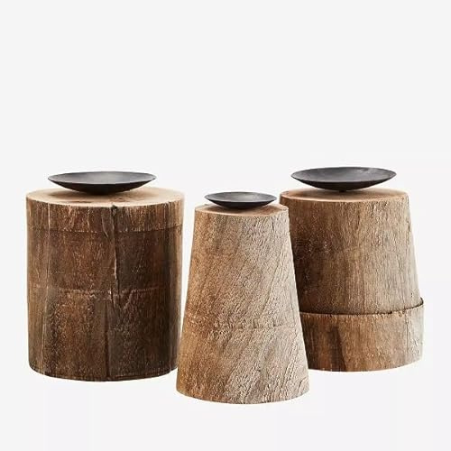 Kerzenständer aus recyceltem Holz, 3 Stück Madam Stoltz