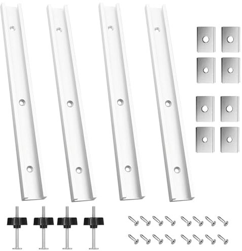4 Pezzi 400 mm T-Track Profilo Alluminio, Lega Di Alluminio Mitra Track Jig Fixture Slot, 4 Manici M8, M8/M6 T Track Dado Scorrevole, per La Sega a Banco di la, Falegnameria