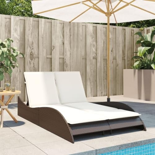 Faroom Sonnenliege für 2 Personen 3-Fach Verstellbar Polyrattan Doppelliege Wetterfest Sonnenbett Outdoor Bett Polyrattan Liegestuhl Garten Relaxliege 114x205x73 cm Braun