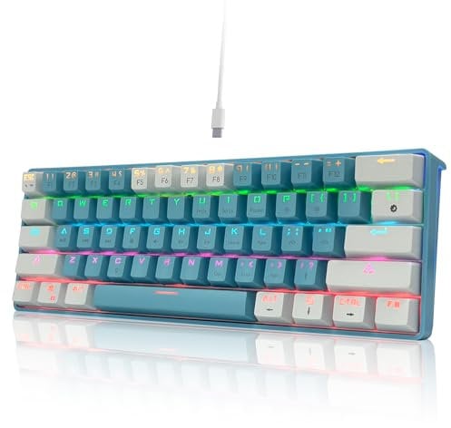 SHANGZHAOYUAN Gaming Tastatur, USB RGB-Beleuchtung Mechanische Tastatur, Red Switch, 60% QWERTY US Layout, Mini Gamer Tastatur Kabelgebunden 61 Tasten für PC/Windows Gamer/Büro (Blau und weiß)
