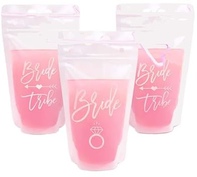 JGA Trinkbeutel 300ml | Junggesellinnenabschied Faltflasche | Team Bride Trinkflasche | Party Getränke | Alkohol Getränkeflasche | Bridesmaid | Zipper Trink Beutel | Festival | Trinkpäckchen