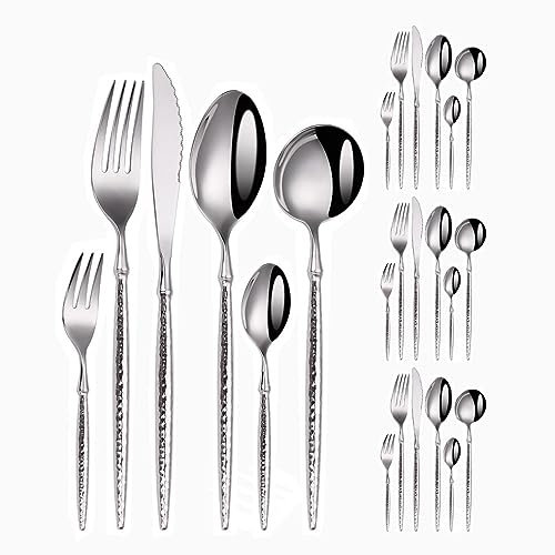 Ensemble de couverts, ensemble de couverts en acier inoxydable, plastique transparent, cuillère, couteau et fourchette, manche solide martelé/brillant
