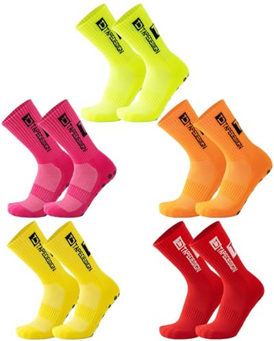 QLEUIFT 5 Paires Chaussette Antidérapante Foot 39-46 Chaussettes Antidérapantes Homme Femme Grip Socks Football Epaisse Respirant Chaussette Foot pour Football Basketball Trekking Cyclisme.