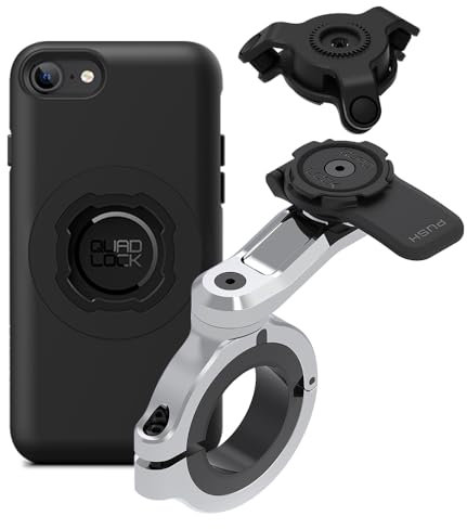 Quad Lock Motorcycle Handlebar Phone Mount PRO Chrome - Large Kit with Vibration Dampener and iPhone SE (3rd / 2nd Gen) & 8/7 MAG Case