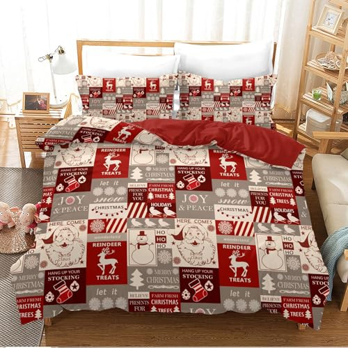 UGZDEA Weihnachts Bettwäsche Set 135x200cm, 3D Christmas Bettwäsche-Set Mit 2 Kissenbezügen, Weihnachtsmann, Weihnachtsbaum, Hirsche, Weihnachten Geschenk Für Teenager (G, 135x200cm)
