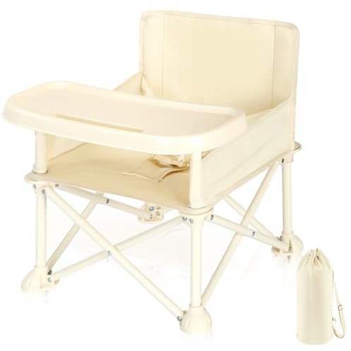 UBRAVOO Kinder Sitzerhöhung für Stühle,Sitzerhöhung Stuhl Baby ab 6 Monate,Kompakter,Zusammenklappbarer Ess, Camping,Strand und Rasenstuhl mit Abnehmbarem Tablett für Drinnen&Draußen (Milchig-Weiß)