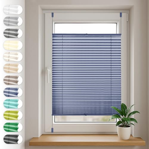 Sonello Plissee Klemmfix ohne Bohren 85cm x 120cm Blau Faltrollo Plisseerollo Jalousie für Tür & Fenster Blickdicht Sichtschutz Sonnenschutz Fertifplissee Rollo