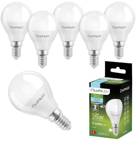 Lumiled LED Lampen E14 P45 2.5W ersetzt 25W 249lm 6500K Kaltweiß 180° Abstrahlwinkel 230V Nicht Dimmbar Tropfenform Energiesparlampe 6er Pack – LED Lampe in kleiner Kugelform