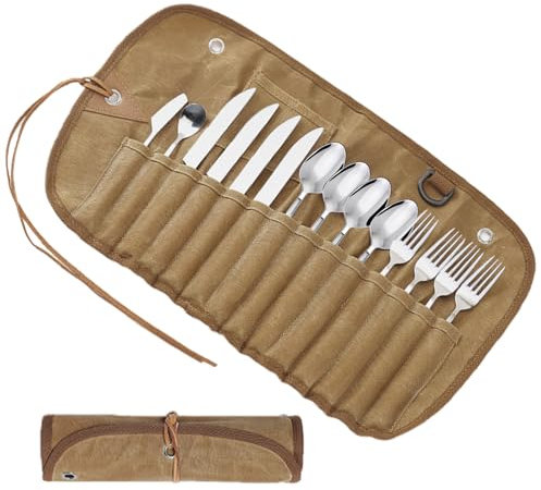 Bolsa para cubiertos de camping, bolsa para cubiertos portátil, bolsa para cubiertos, bolsa de almacenamiento, bolsa de pícnic, palillos de cuchara, organizador de vajilla para picnic (solo bolsa