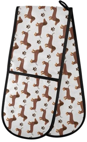 Double Oven Gloves Heat Resistant Dachshund Paw Print Double Oven Mitts Pot Holder Heat Protection Oven Gloves for Home Kitchen Baking Cooking BBQ Microwave