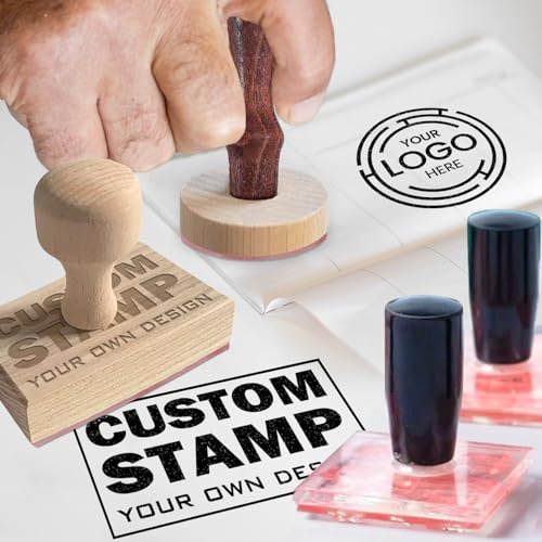 Personalisierter Stempel mit Logo und Namen - Maßgefertigter Gummistempel mit Holzgriff, individuell anpassbare Seifenstempel in verschiedenen Größen für Unternehmen