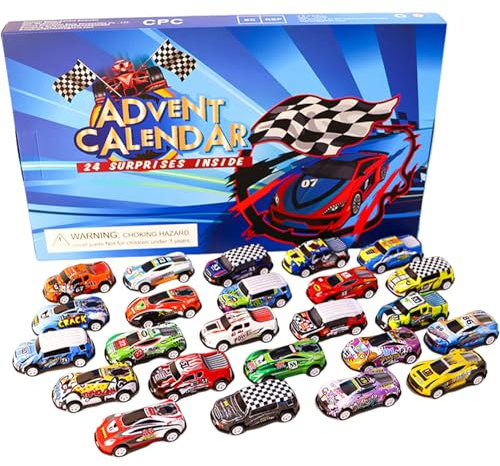 Weihnachtskalender, 24 Tage Autos Adventskalender 2024, einzigartige Countdown -Kalender Set lustige und farbenfrohe Weihnachtsgeschenke für Jungen und Mädchen, Weihnachtskalender