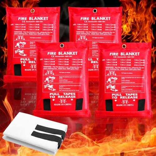 4 mantas ignífugas de cocina, manta ignífuga para quemaduras grasas, uso inmediato, XL, DIN EN 1869:2019, certificado DIN EN 1869:2019, manta de cocina para incendios de grasa, coche, escuela,