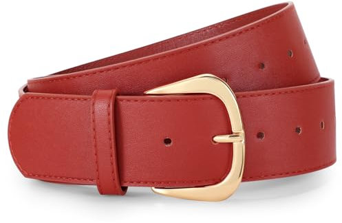 WERFORU Damen Breiter Gürtel für Kleider Damen Ledergürtel mit Goldschnalle, 4.8 cm Breit
