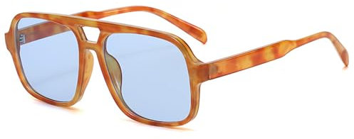 JCTAIFOO Retro Sonnenbrille für Herren Damen Klassische 70er Vintage Rechteckige Oversized Quadratisch Sonnenbrille (Gelb Leopard/Blau)