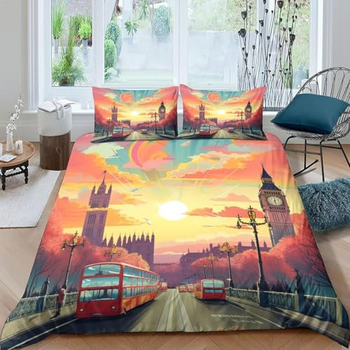 3-Teiliges Bettbezug-Set 3D Gedruckt Londoner Stadt Big Ben Bettwäsche-Quilt-Bettbezug Mit Reißverschluss Für Kinder Mädchen Jungen,Ultra Weiche Mikrofaser-Bettwäsche - Pflegeleicht 20-17129768372419