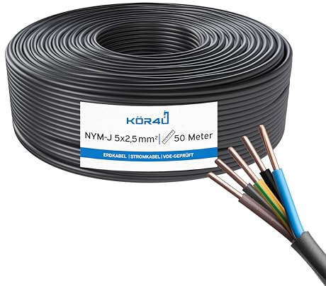 kör4u NYY-J 5 x 2,5 mm² – 50m, Erdkabel, Elektrokabel, Erdkabel für Außenbereich, Stromkabel, robuste Kabelleitung, DIN VDE 0276-603