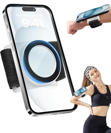 TOPGO Mirror Phone Holder [360°Rotatable & Upgraded Anti-Drop] Magnetic Wrist Phone Holder Compatible with Magsafe iPhone 16 Pro Max & Android, Black