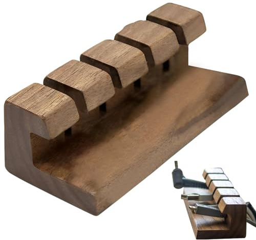 Cord Holder | Wooden Cable Manager | Cable Clamps Wire Organizer | Wooden Cable Holder | Wooden Cable Management Clip Light Brown Walnut Hoement | Cable Clips 3 Tape Backed 4 Holes for Desktop