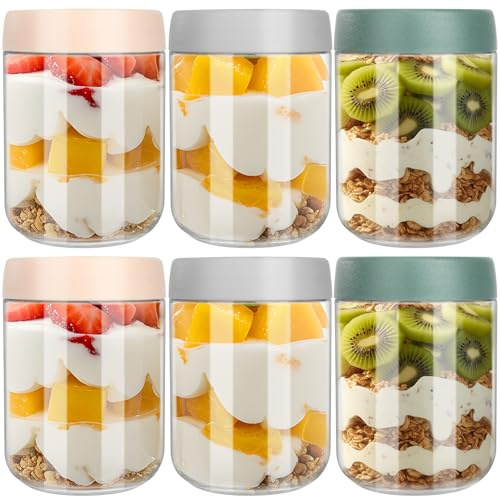 Otauoaea 6 Stück Overnight Oats Gläser, 500ml Meal Prep Gläser mit Schraubdeckel, Overnight Hafergläser Luftdichte, Meal Prep Glas für Smoothie, Joghurt, Chia Pudding, Marmelade, Chutney