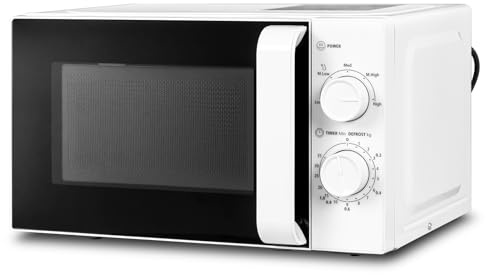 SMETA Mikrowelle 20L, Mikrowelle Klein 700W, 5 Leistungsstufen, Auftaufunktion nach Zeit und Gewicht, mechanische Steuerung, Solo mikrowellen mit 360°Drehteller Ø255 mm, für Küche und Büro, Weiß