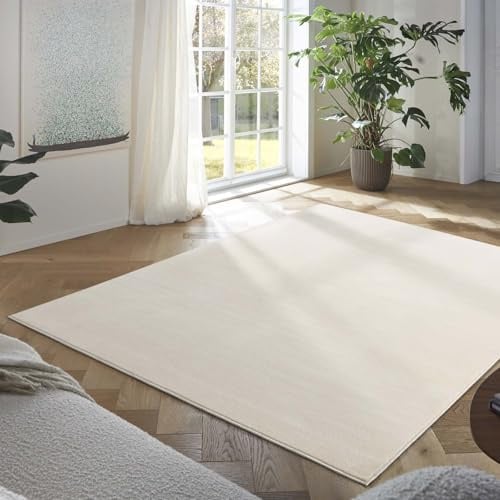 Taracarpet Teppich Kurzflor weicher Designer Uni Bodenbelag Madrid fürs Wohnzimmer, Kinderzimmer, Schlafzimmer und die Küche geeignet New Creme 120x170 cm