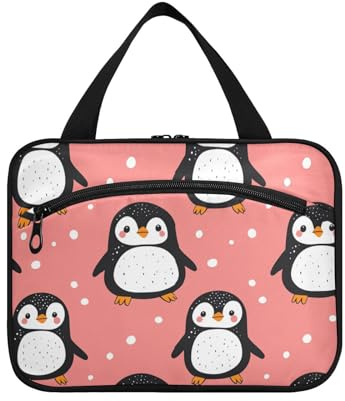 Trousse de toilette de voyage à suspendre pour homme avec crochet, trousse de maquillage étanche à suspendre pour voyage, salle de bain, Animal Pingouin Simple Line Style Cartoon, L, Décontracté