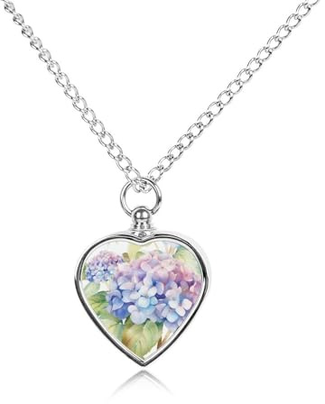 LYHVSFJW Hydrangea Watercolor Urn Necklace for Ashes Heart Cremation Necklace Dogs Cats Urn Pendant Pet Cremation Jewelry Locket Jewelry Keepsake Pendant Memorial Pendants for Puppy Pet