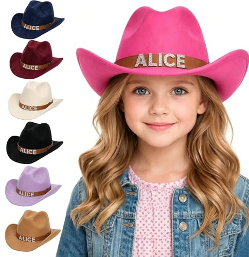 VEELU Personalisierter Cowboyhut Kinder mit Name – Cowboyhut Westernhut Mädchen & Jungen 2–8 Jahre, Verstellbarer Cowboy Hut Kinder für Party, Geburtstag & Fotoshooting