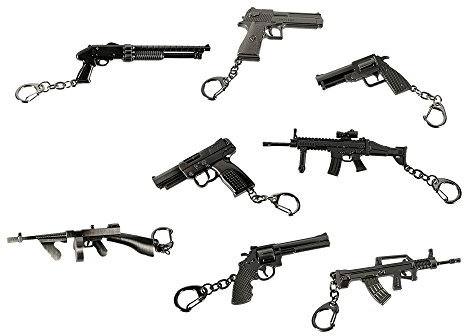 Waffen-Schlüsselanhänger, 7-11cm, aus robustem Vollmetall, Revolver bis Masch...