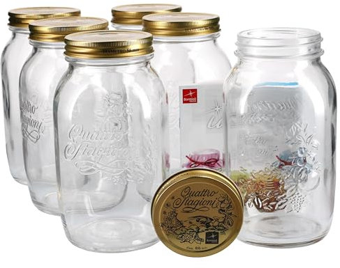6er Set Einmachglas Bügelverschluss Original Quattro Stagioni 1,5L incl. Bormioli Rezeptheft