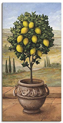 ARTLAND Wanddeko Leinwand Bilder Wandbild 50x100 cm Toskana Zitrone Baum Italien Landschaft Mediterran Botanik Terracotta T4MN